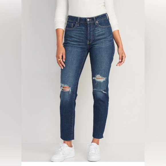 Old Navy Power Straight High Rise Distressed Jeans - Picture 1 of 10